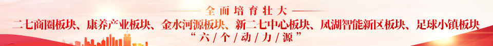 全面培育壮大 二七商圈板块、康养产业板块、金水河源板块、新二七中心板块、凤湖智能新区板块、足球小镇板块 六个动力源